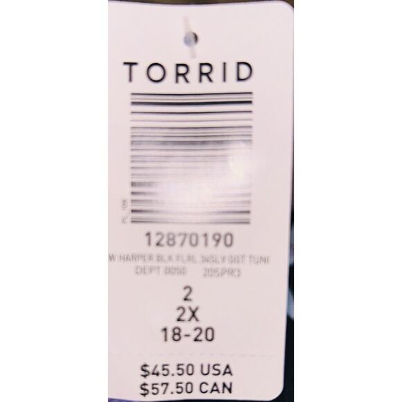 TORRID Blouse Women Black Purple Floral Roll Up Sleeve Harper Size 2xl Tunic NEW - Picture 11 of 16